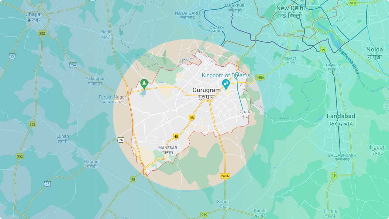 Bulk SMS coverage across Gurugram - Cyber City, Udyog Vihar, Golf Course Road, Manesar