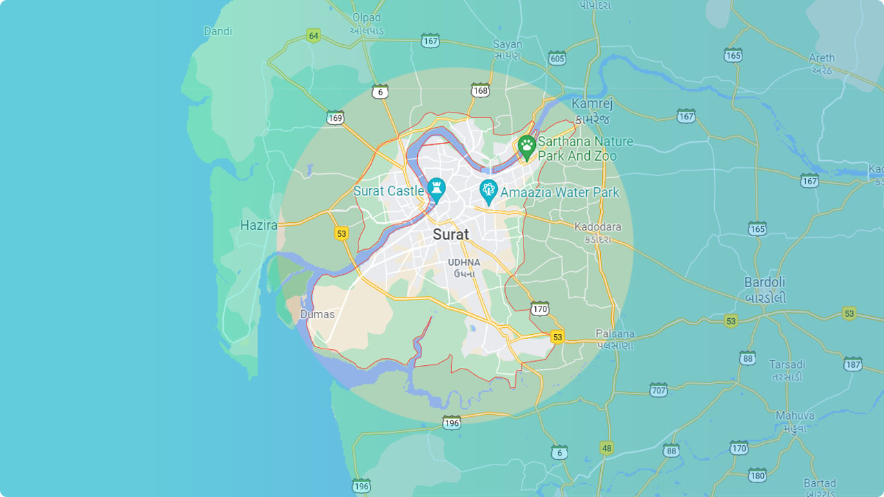 Bulk SMS coverage across Surat - Varachha, Katargam, Ring Road, Hazira